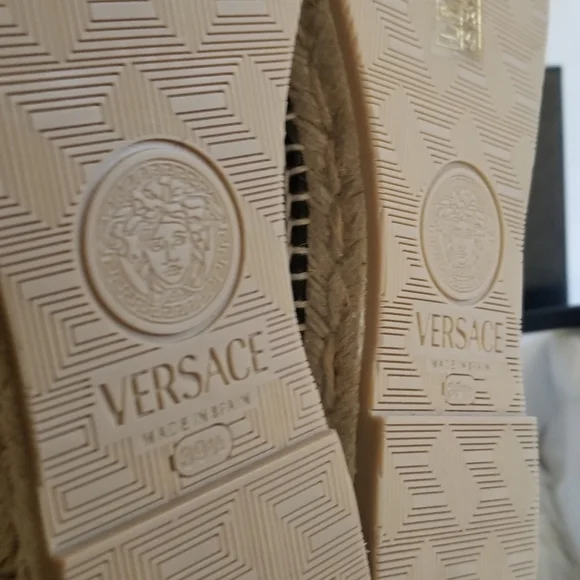 Versace La Medusa Canvas Leather Espadrilles Size 39.5 Black - Picture 8 of 8